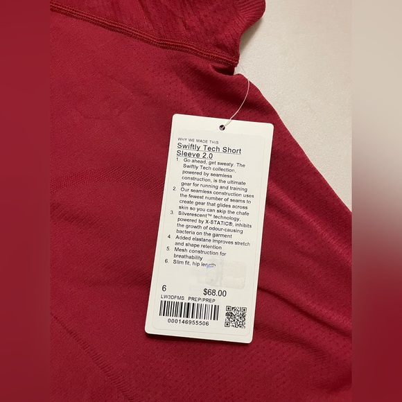 Lululemon NWT Swiftly Tech Short Sleeve 2.0 Hip Length Red Size 6 - Picture 5 of 5